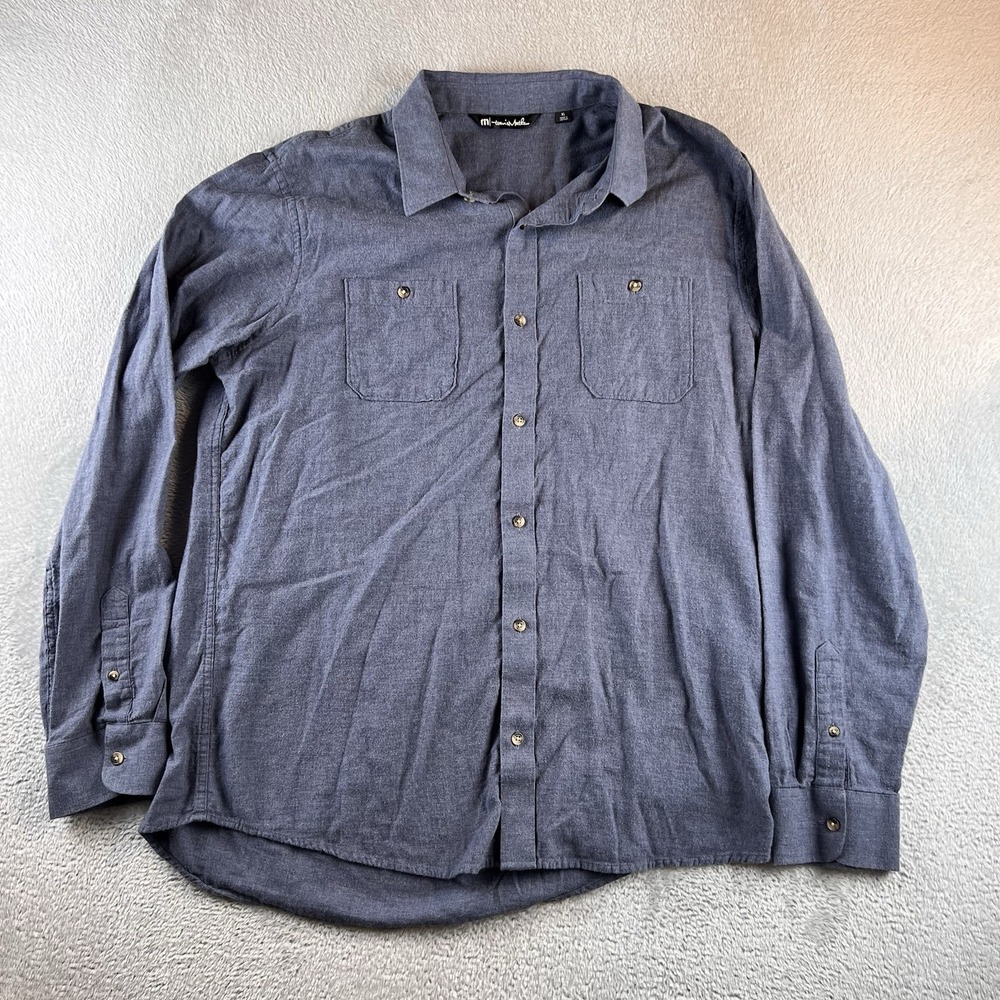 Travis Mathew Shirt Cotton Golf Flannel Button Up Long Sleeve Blue Mens Size XL
